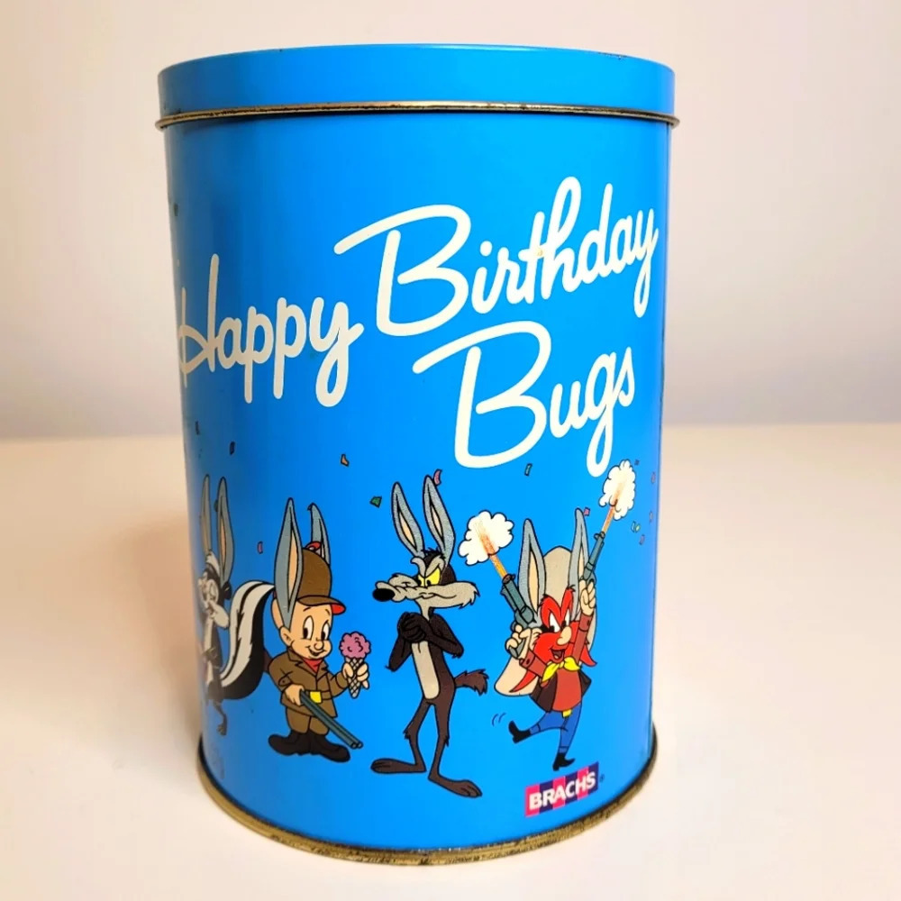 Vintage 1989 Bugs Bunny 50th Birthday Collectible Tin Can with Lid